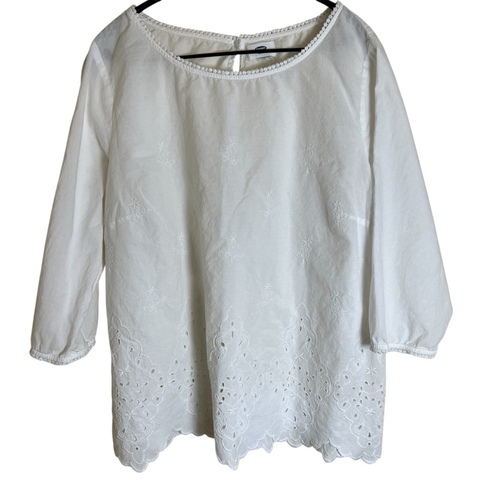 OLD NAVY Womens Large White Eyelete Top Long Sleeves Beach Breezy Lightweight